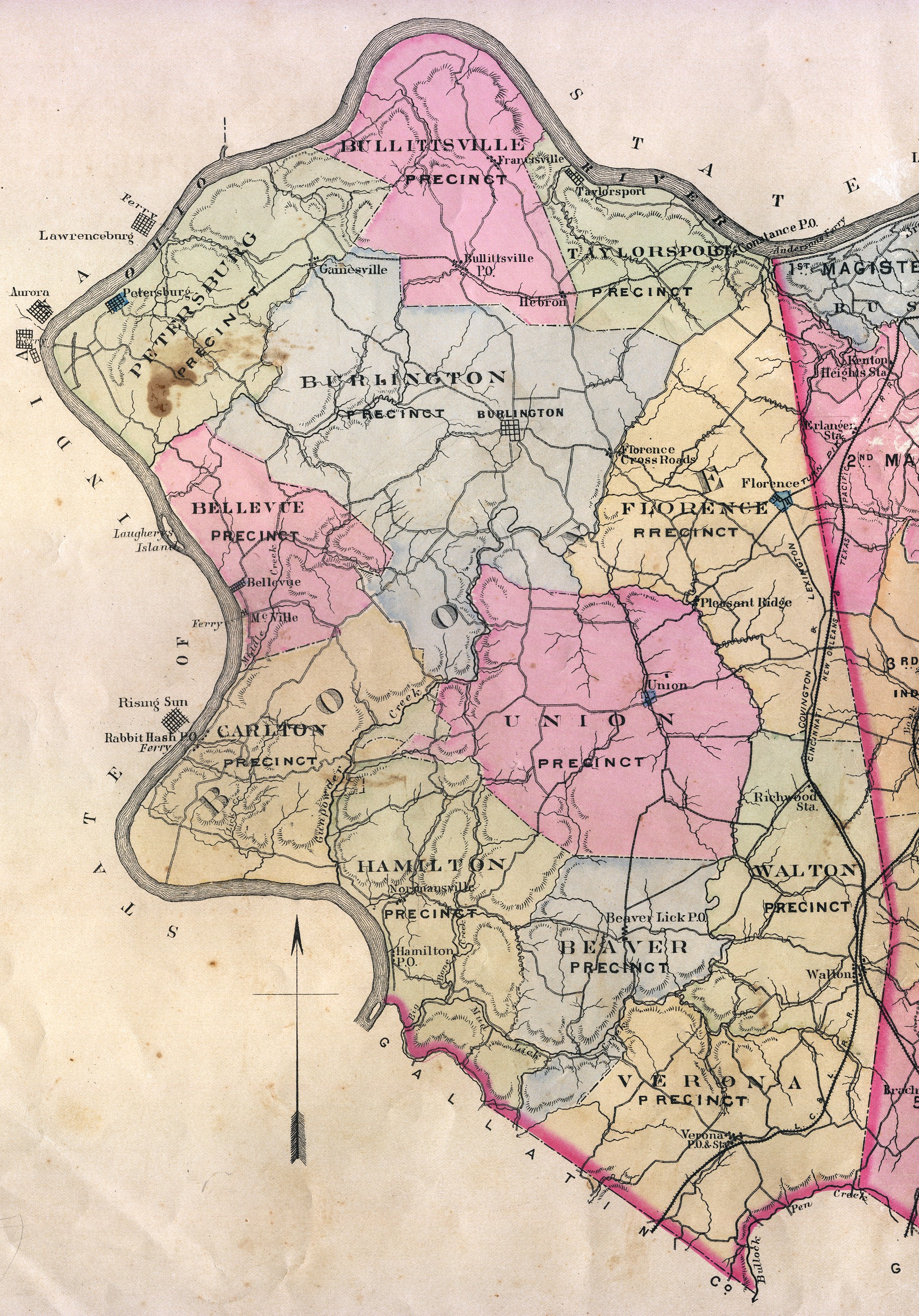 The map of Boone County precincts from 'An Atlas of  Boone, Kenton and Campbell Counties, Kentucky', 1883