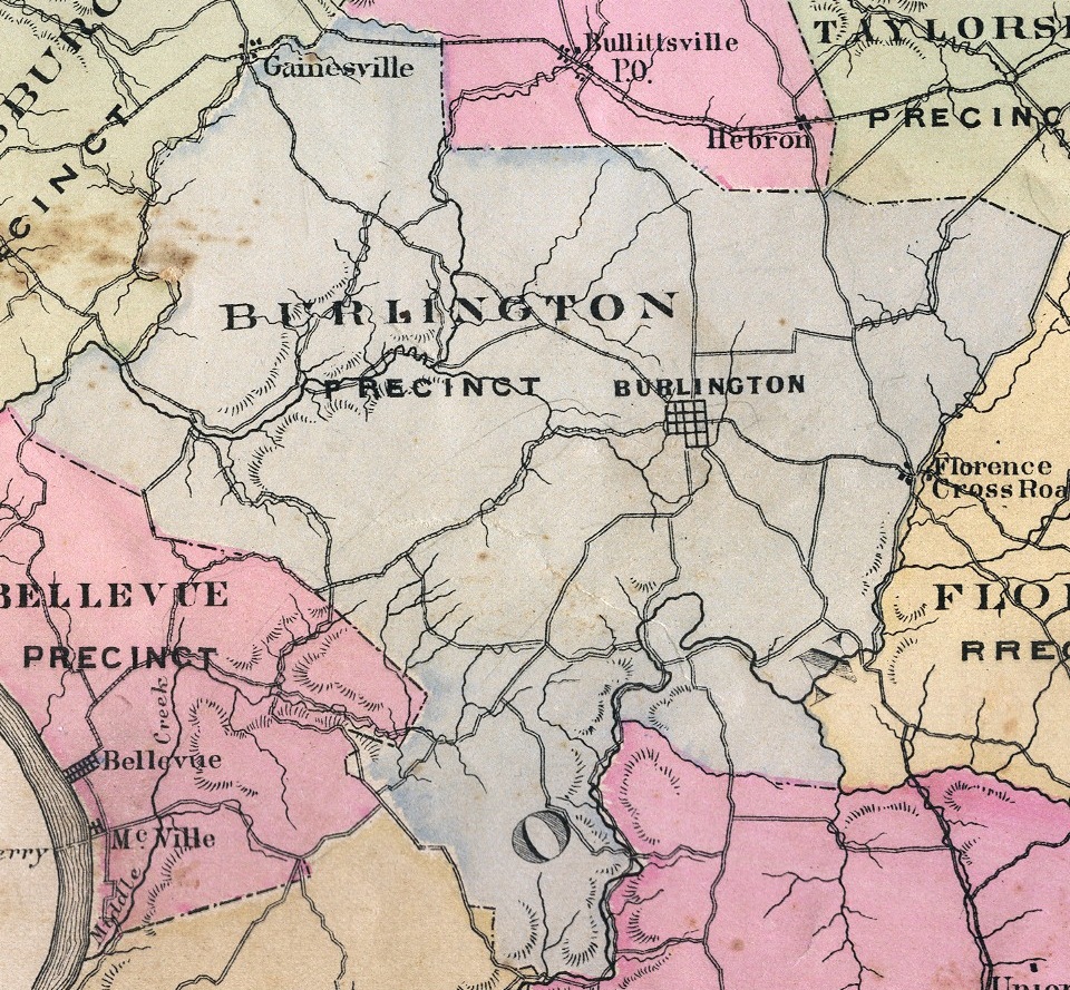 A clipped portion of the map of Boone County showing the Walton Precinct from 'An Atlas of  Boone, Kenton and Campbell Counties, Kentucky', 1883