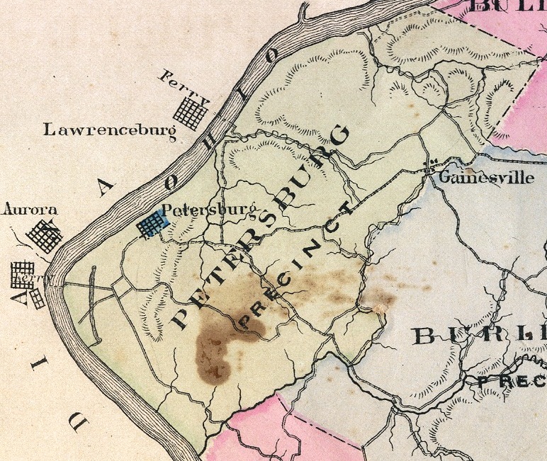 A clipped portion of the map of Boone County showing the Petersburg Precinct from 'An Atlas of Boone, Kenton and Campbell Counties, Kentucky', 1883
